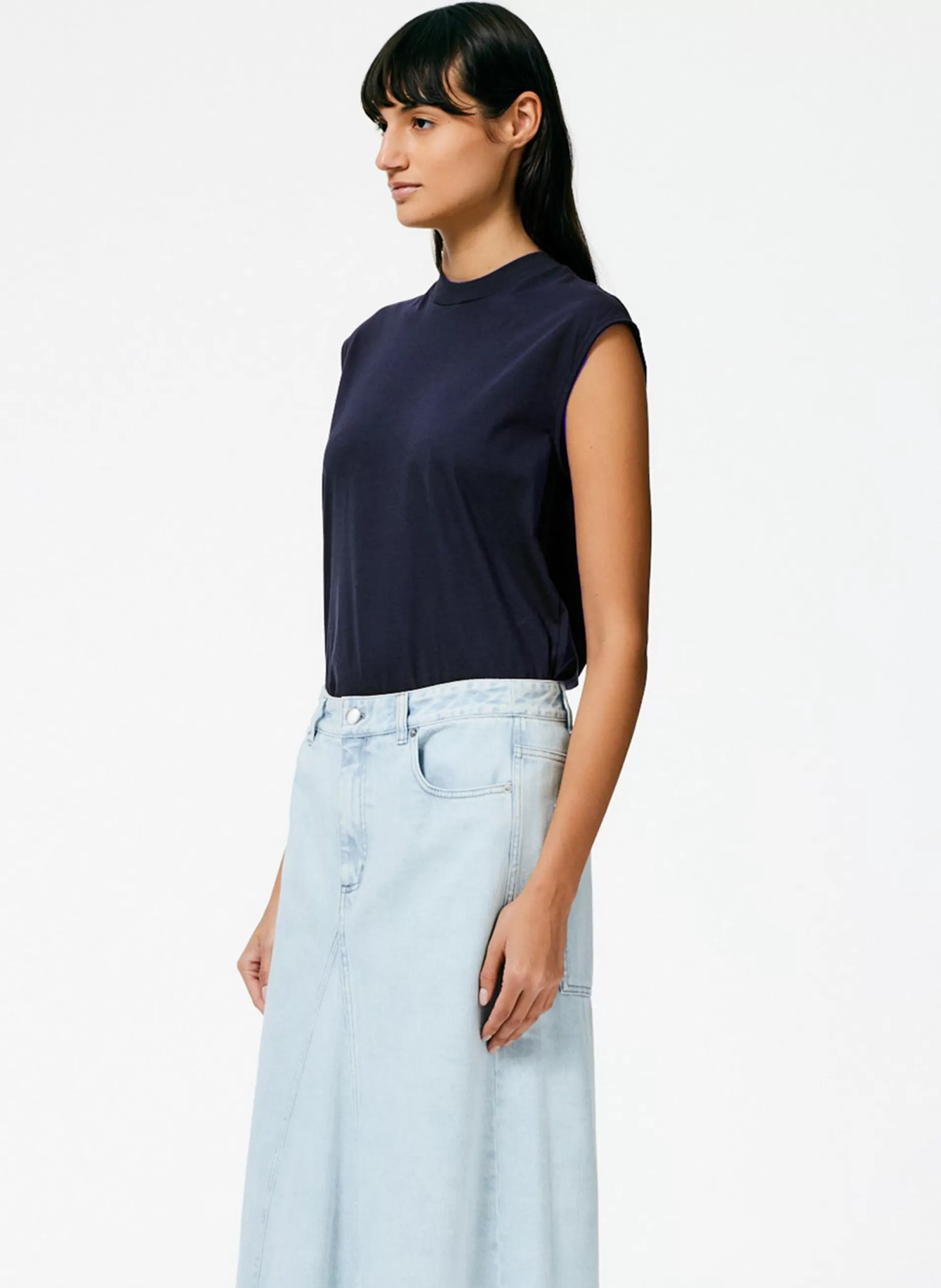 Clearance Tibi Mock Neck Sleeveless T-Shirt Navy