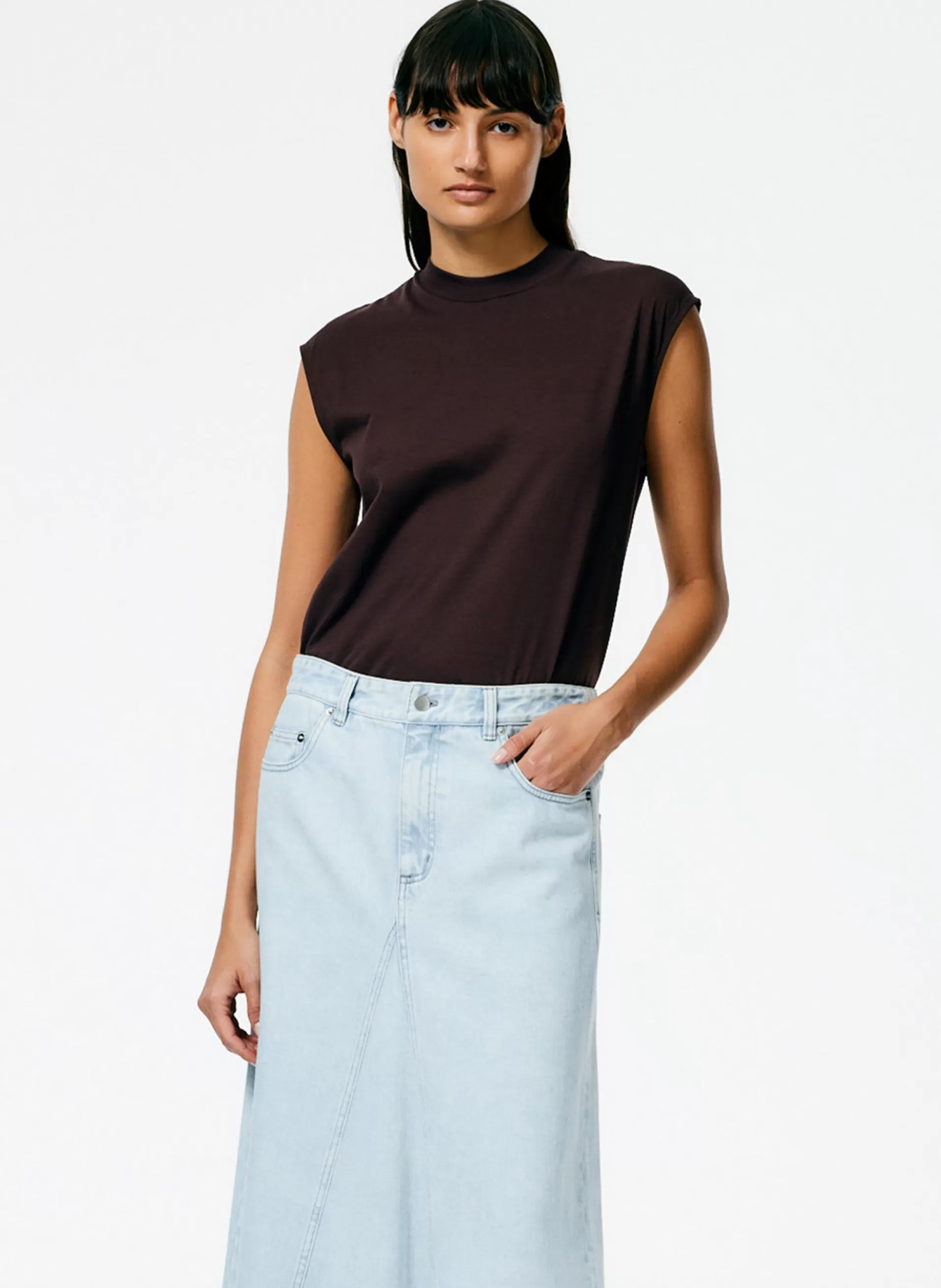 Fashion Tibi Mock Neck Sleeveless T-Shirt Brown