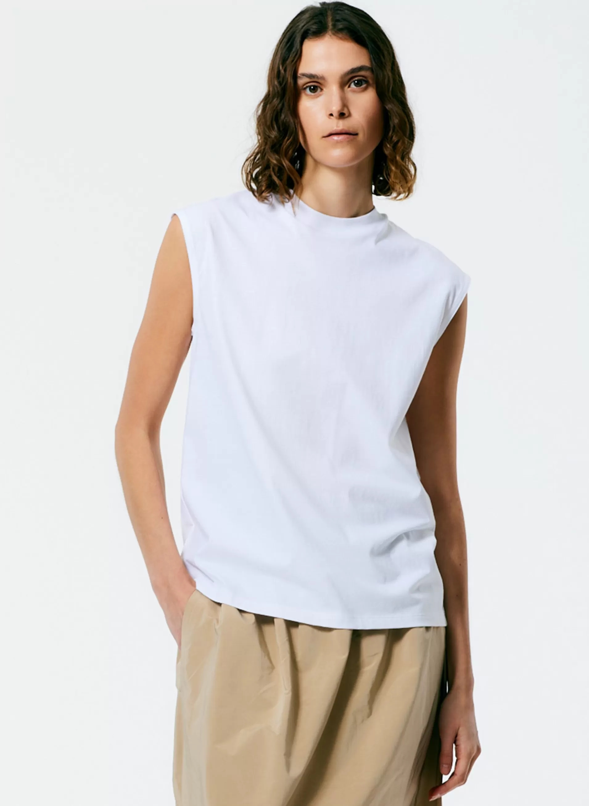 Cheap Tibi Mock Neck Sleeveless T-Shirt White