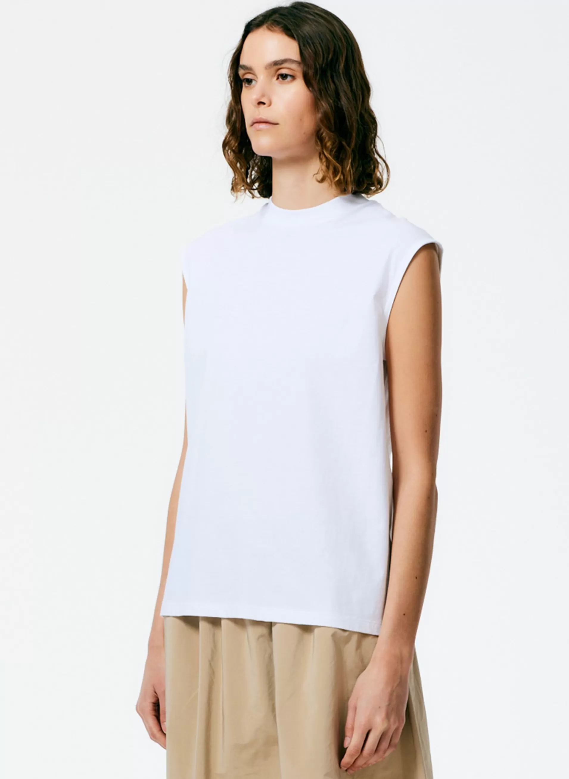 Cheap Tibi Mock Neck Sleeveless T-Shirt White