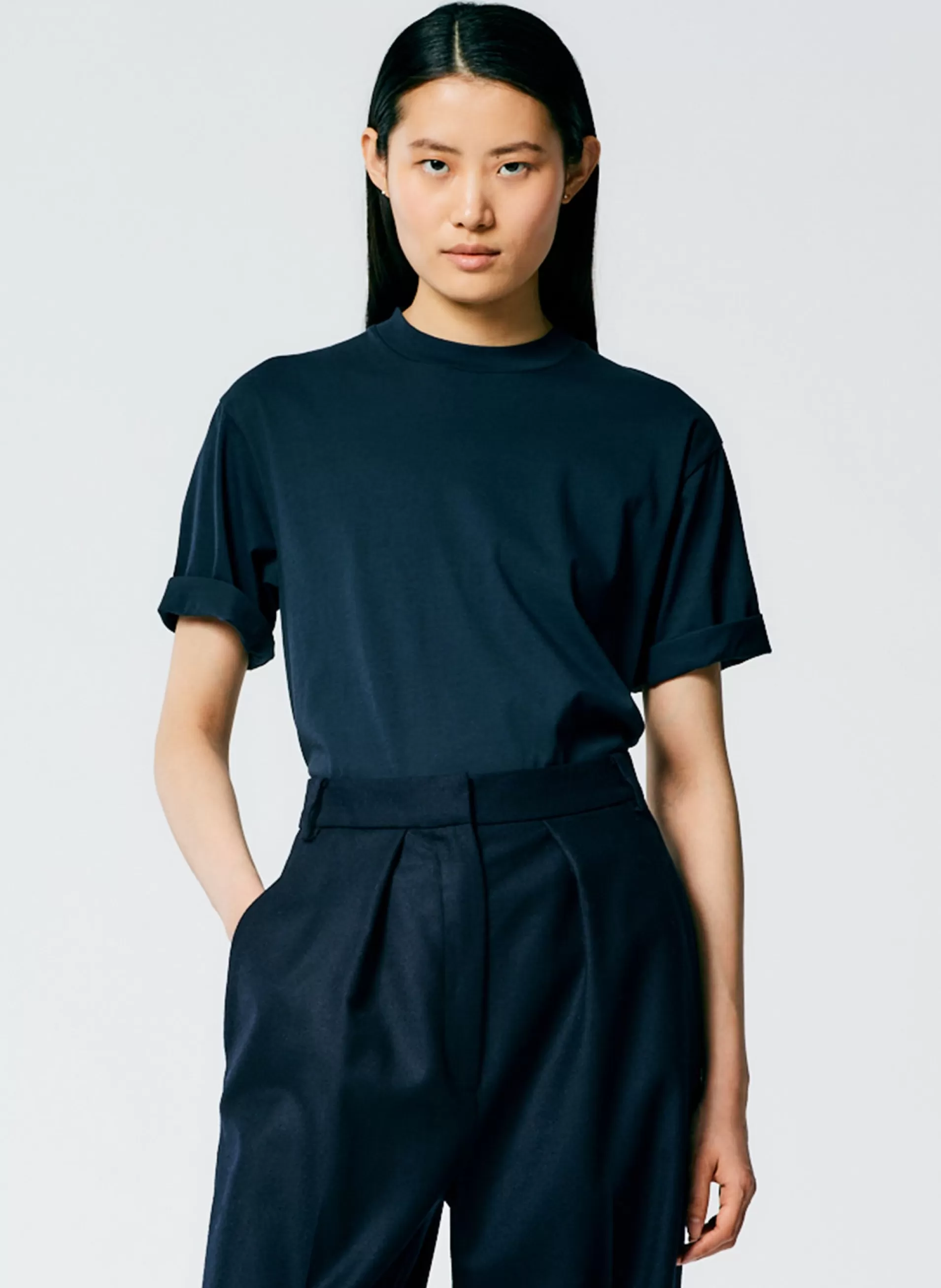 Flash Sale Tibi Mock Neck Unisex T-Shirt Navy