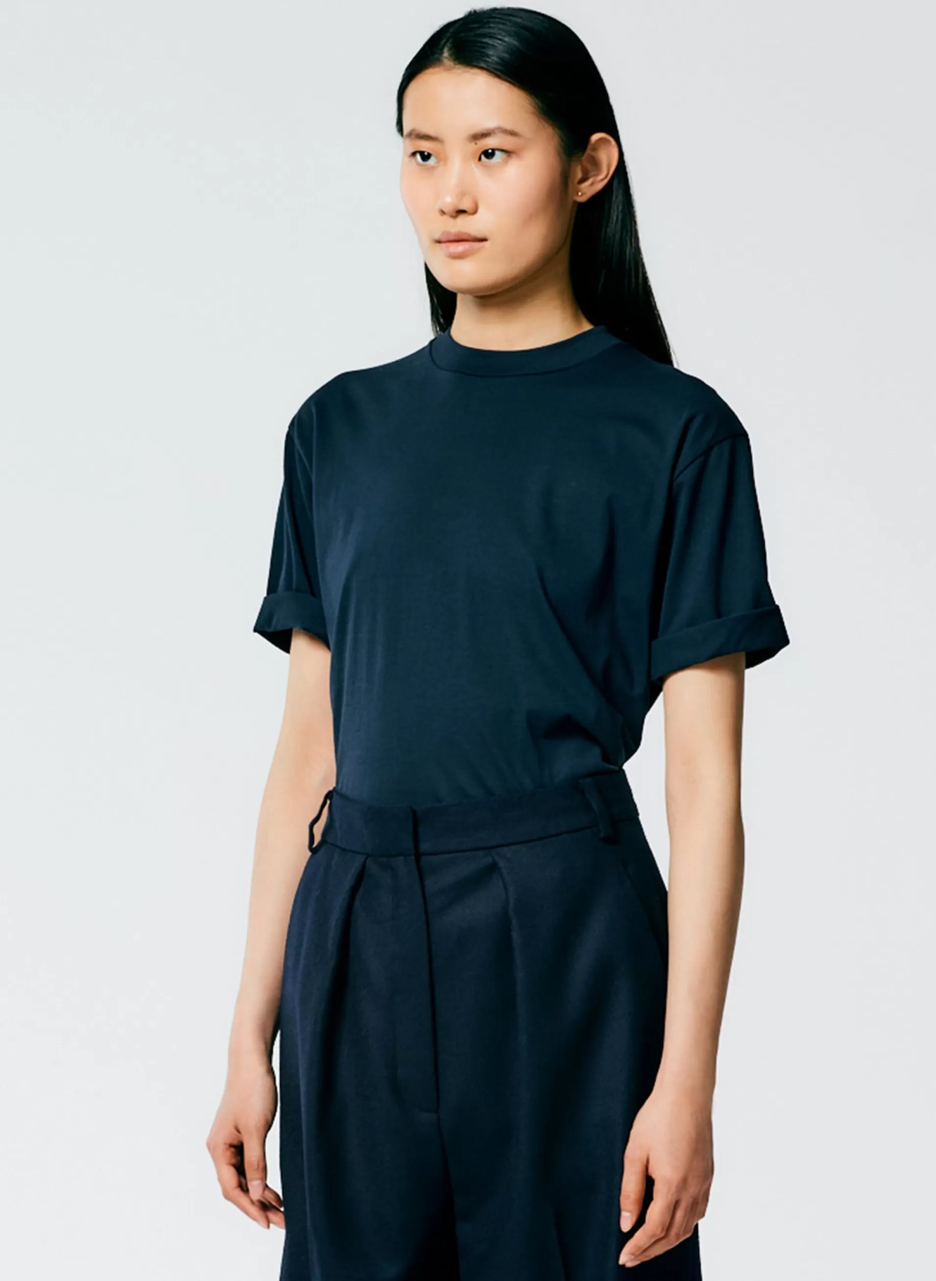 Flash Sale Tibi Mock Neck Unisex T-Shirt Navy