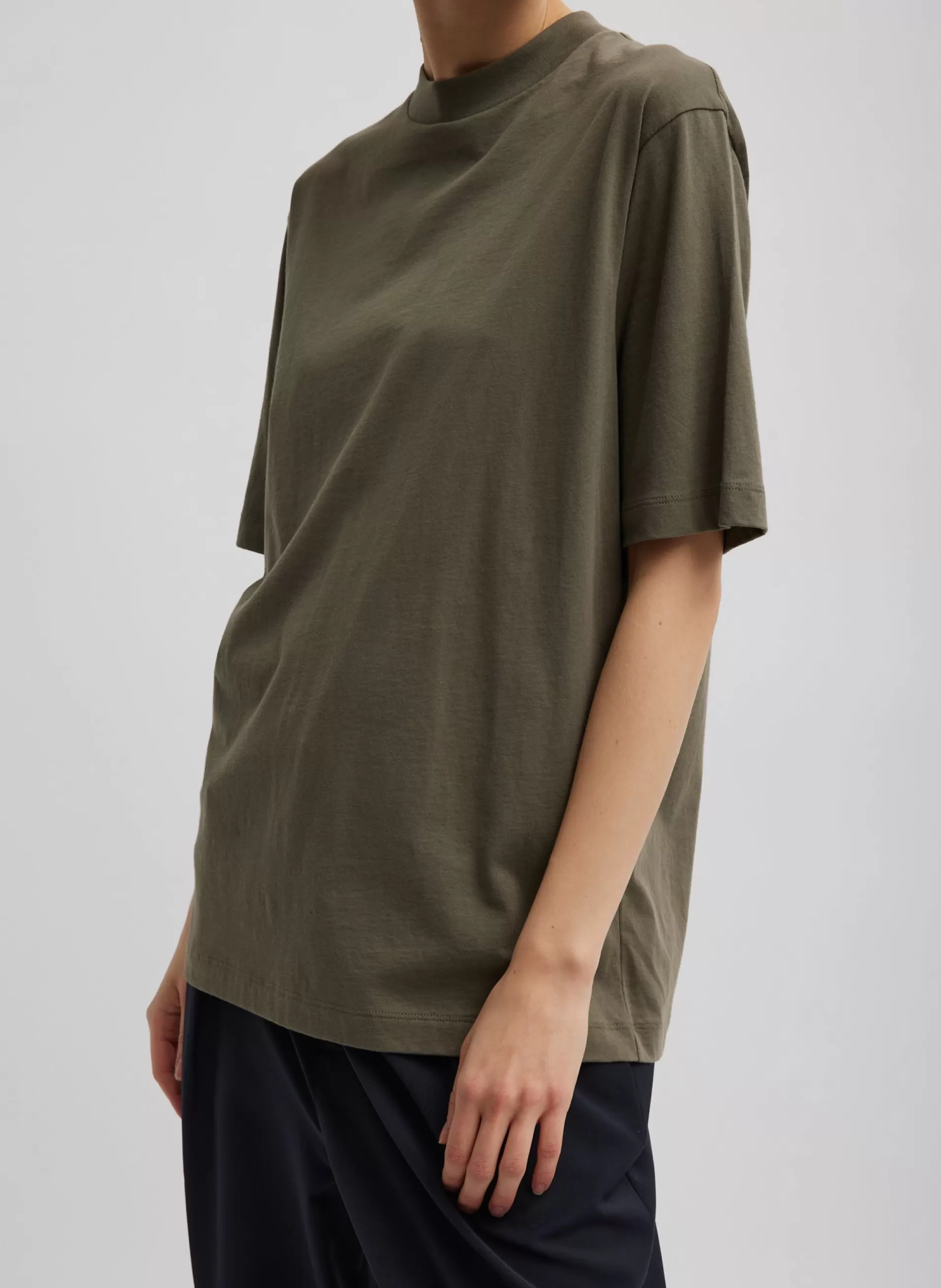 Shop Tibi Mock Neck Unisex T-Shirt Dune