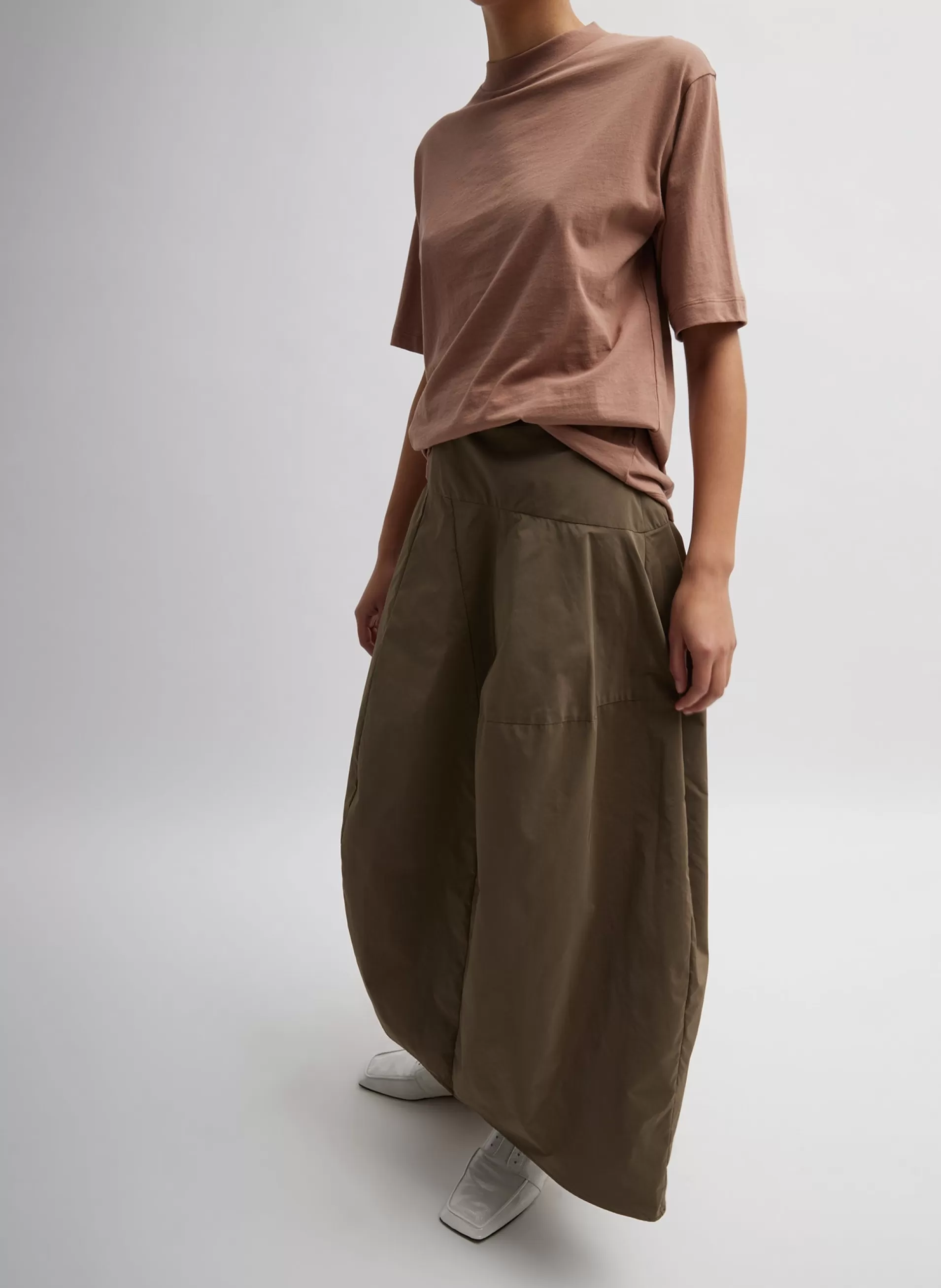 Cheap Tibi Nylon Asymmetrical Balloon Skirt Dark Taupe