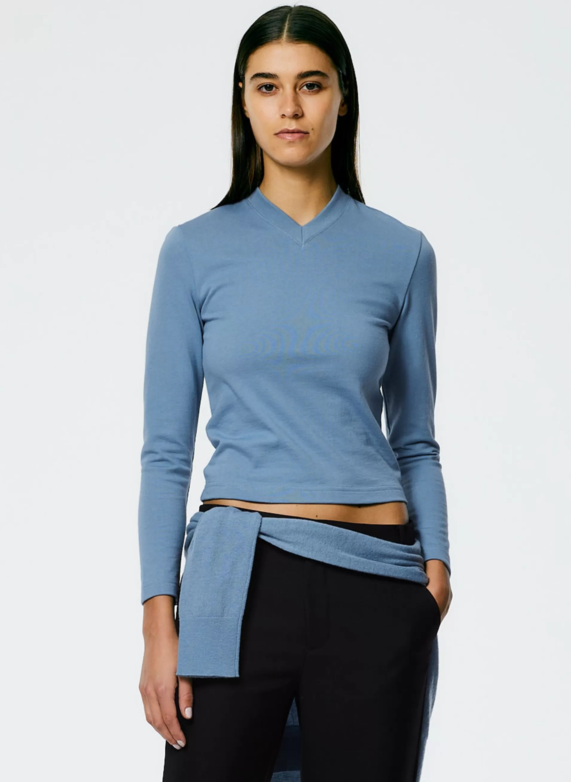 Flash Sale Tibi Perfect Shrunken V-Neck T-Shirt Blue Mist