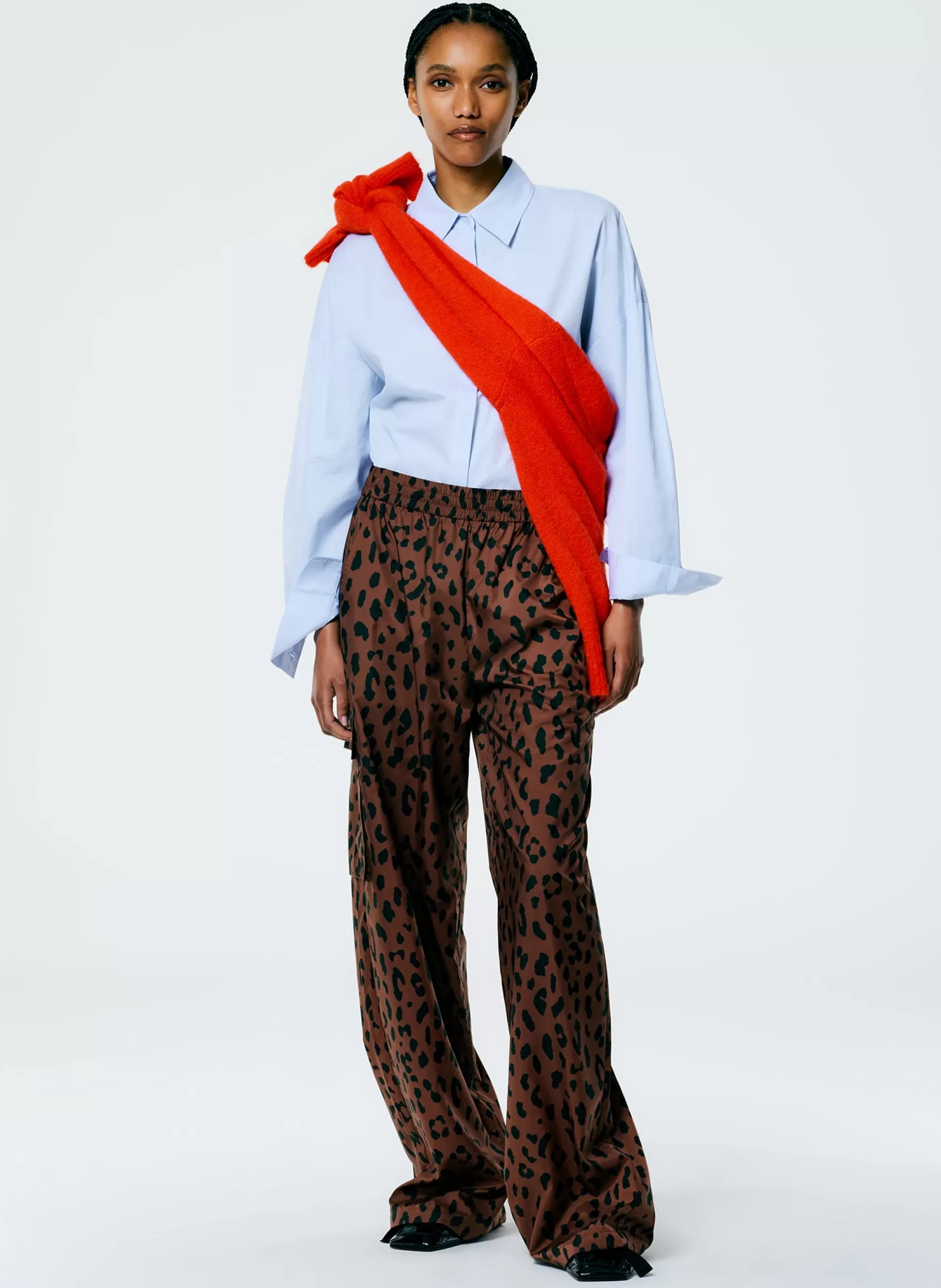 Hot Tibi Recycled Sporty Nylon Cheetah Wide Leg Pull On Pant Brown Multi