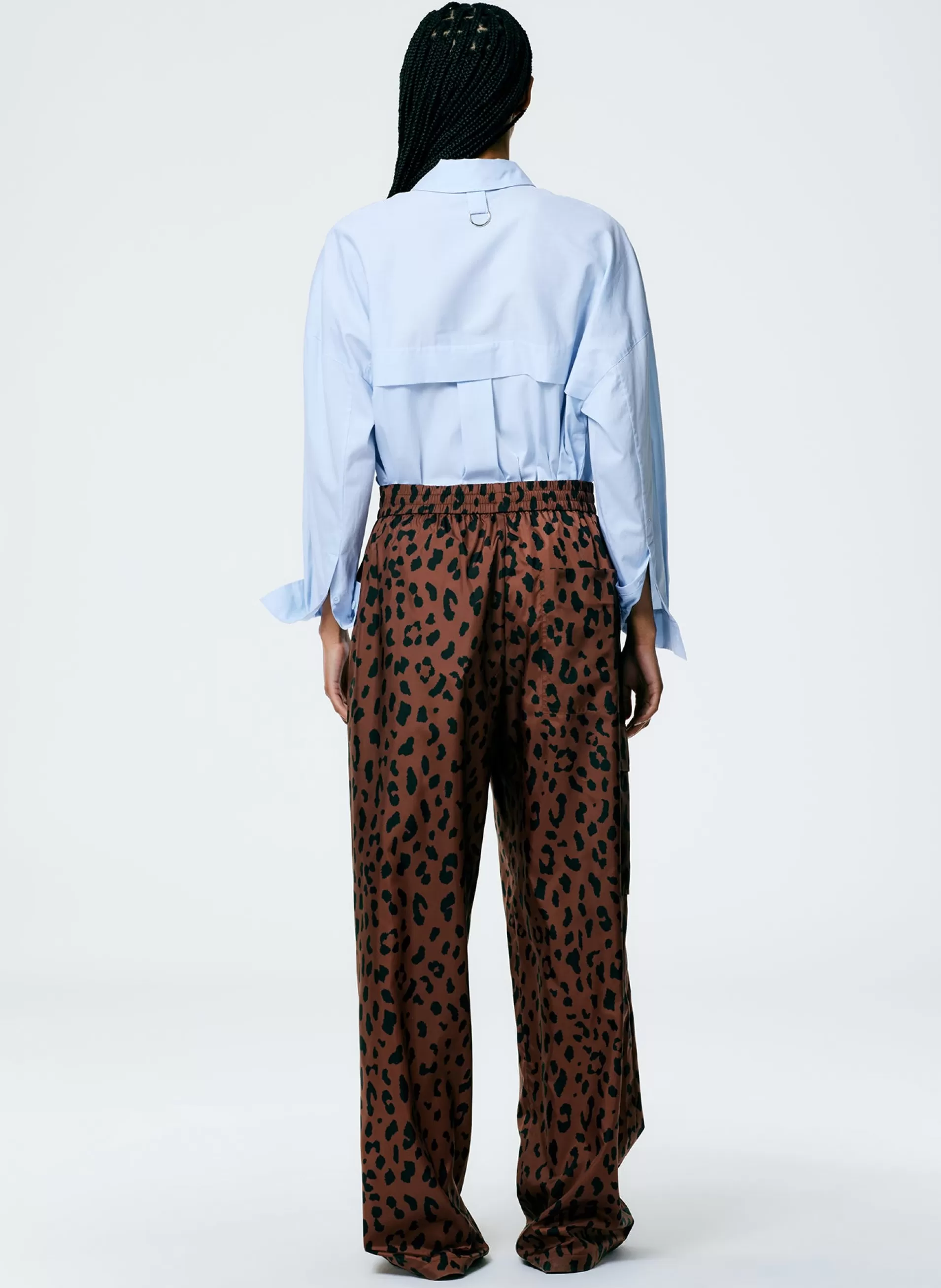 Hot Tibi Recycled Sporty Nylon Cheetah Wide Leg Pull On Pant Brown Multi