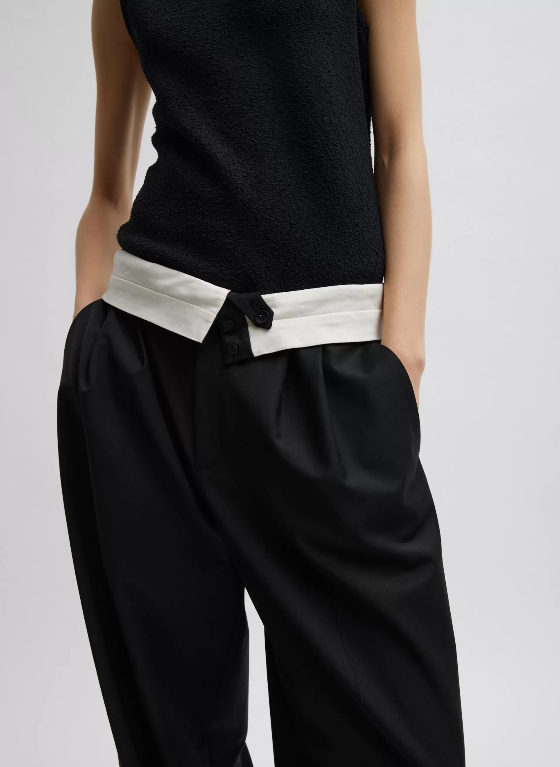 Flash Sale Tibi Recycled Tropical Wool Fold Over Pant Black