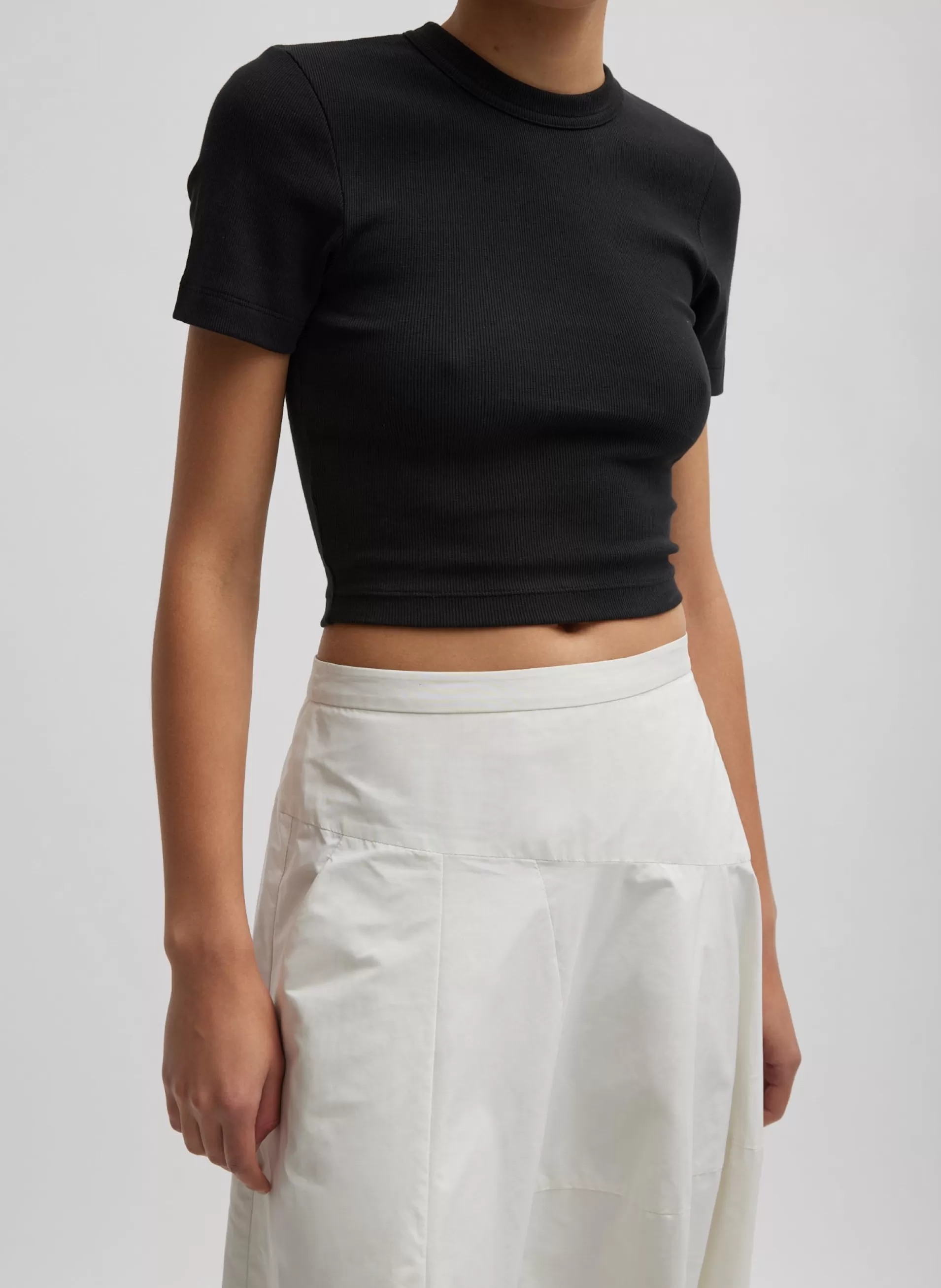 Store Tibi Ribbed Cropped Baby T-Shirt Black