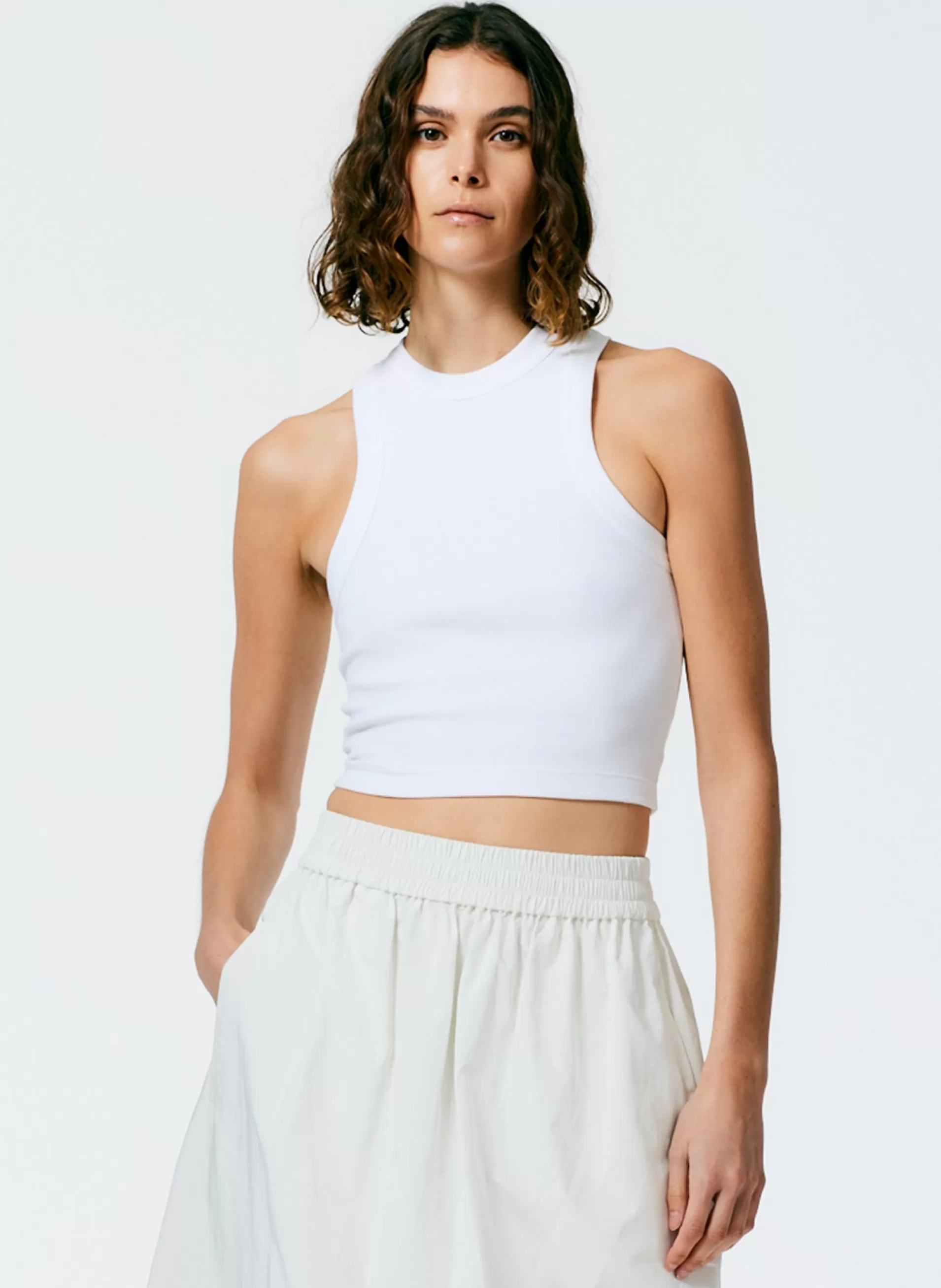 Cheap Tibi Ribbed T-Shirt Cropped Tank White