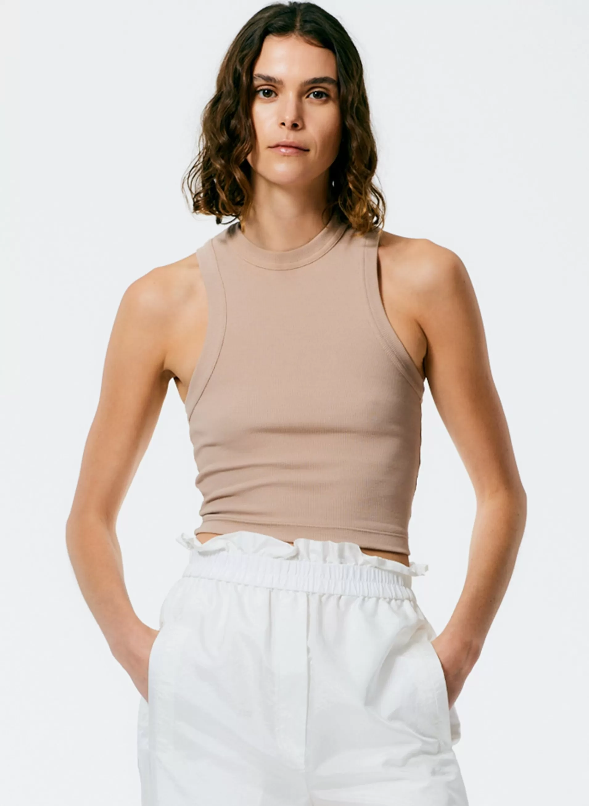 Flash Sale Tibi Ribbed T-Shirt Cropped Tank Sand