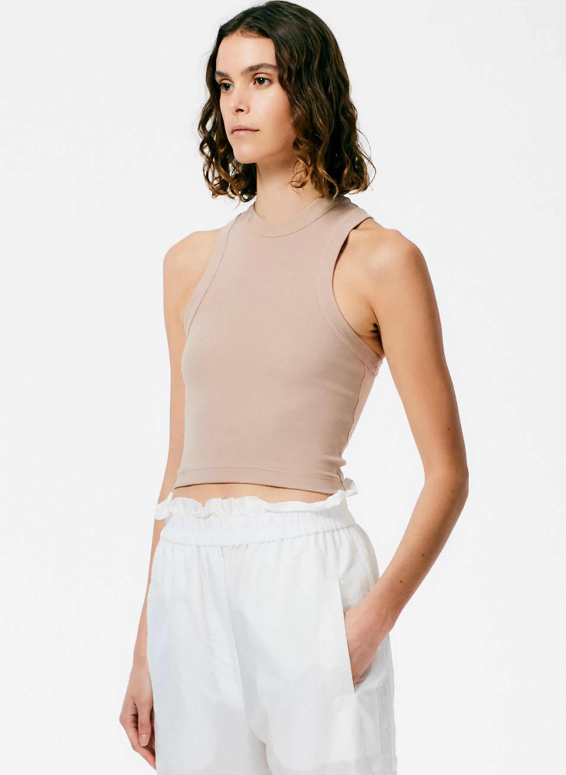 Flash Sale Tibi Ribbed T-Shirt Cropped Tank Sand