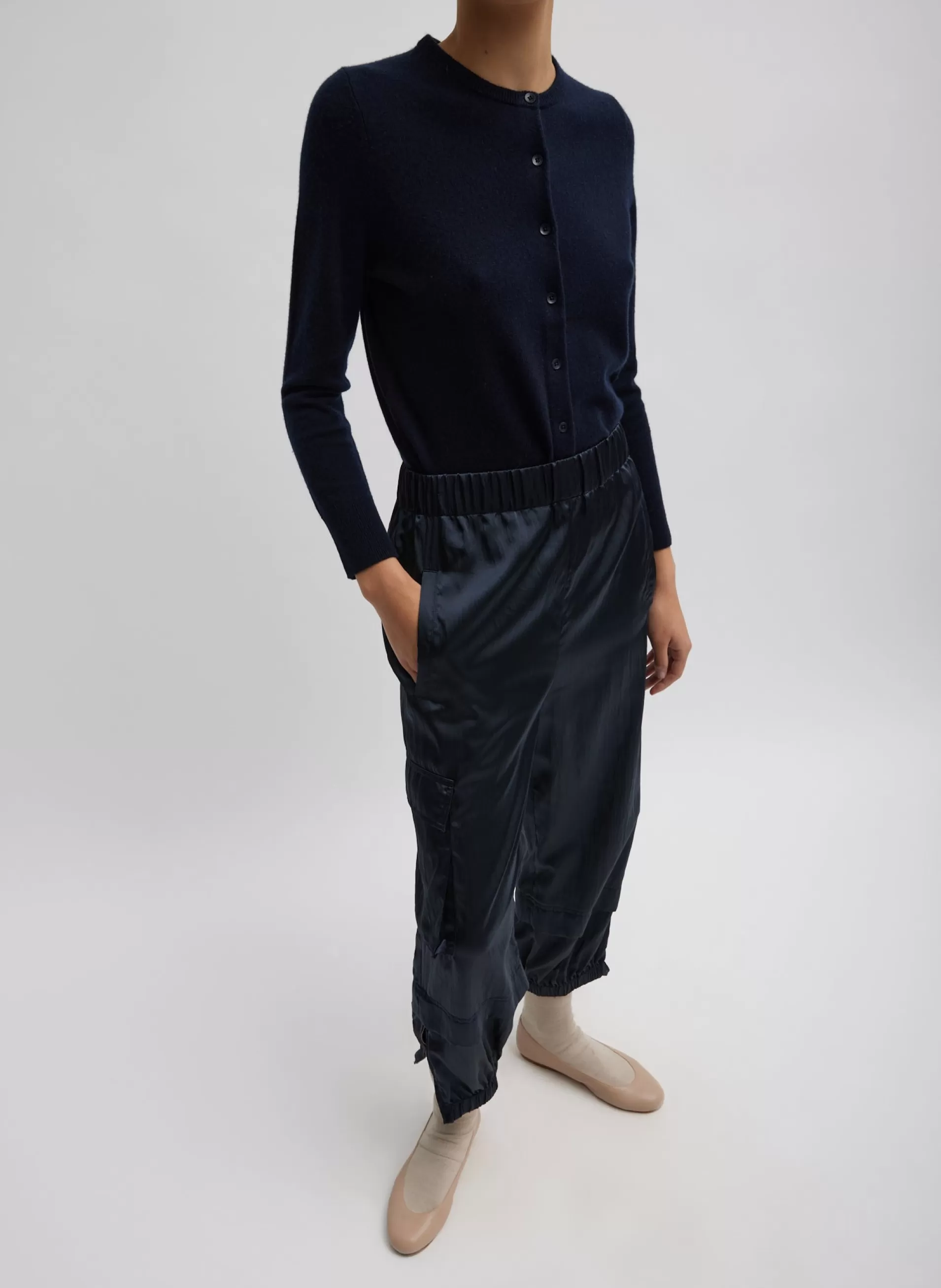 New Tibi Shiny Nylon Pull On Wilt Jogger Navy