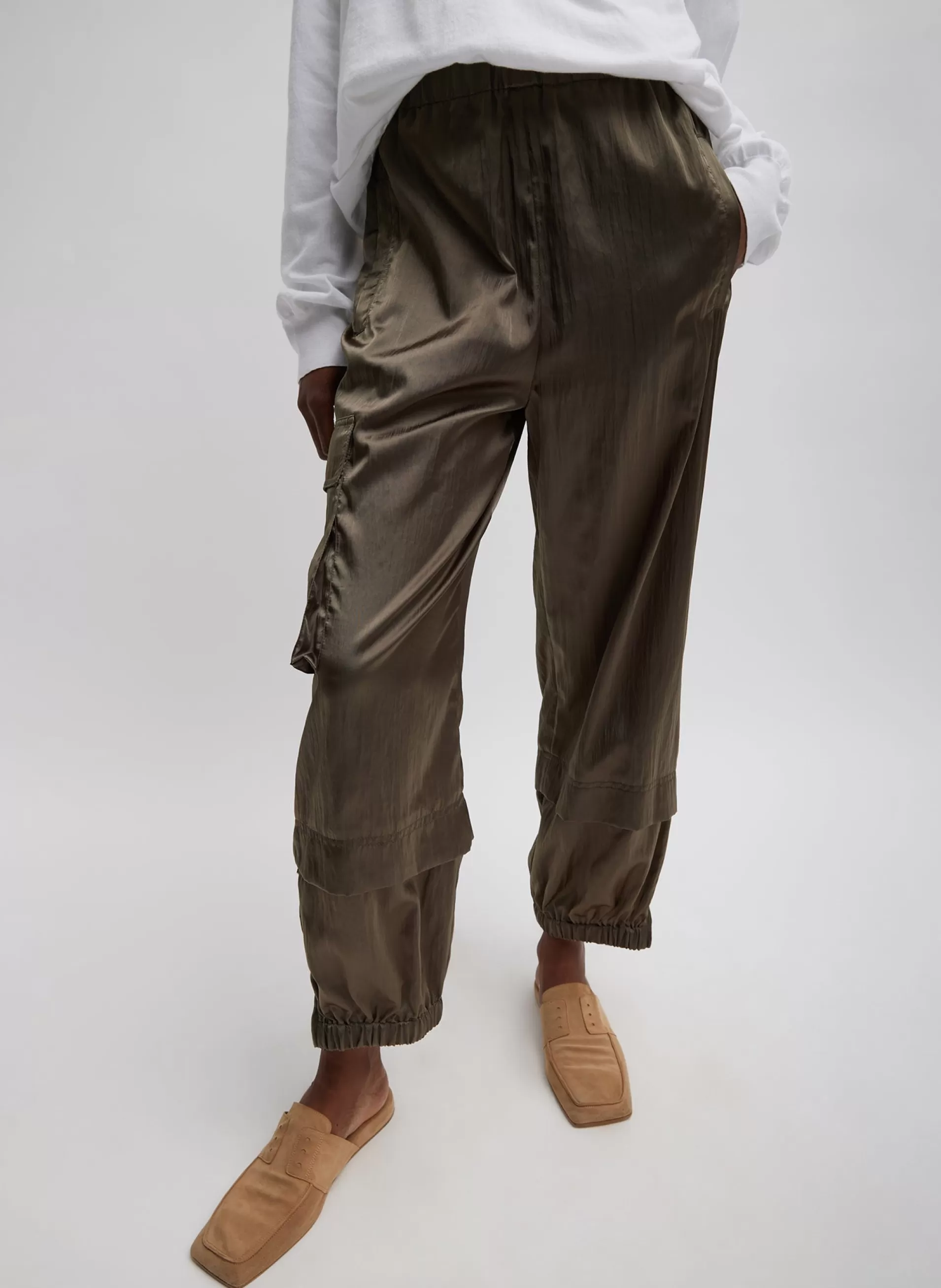 Store Tibi Shiny Nylon Pull On Wilt Jogger Dune