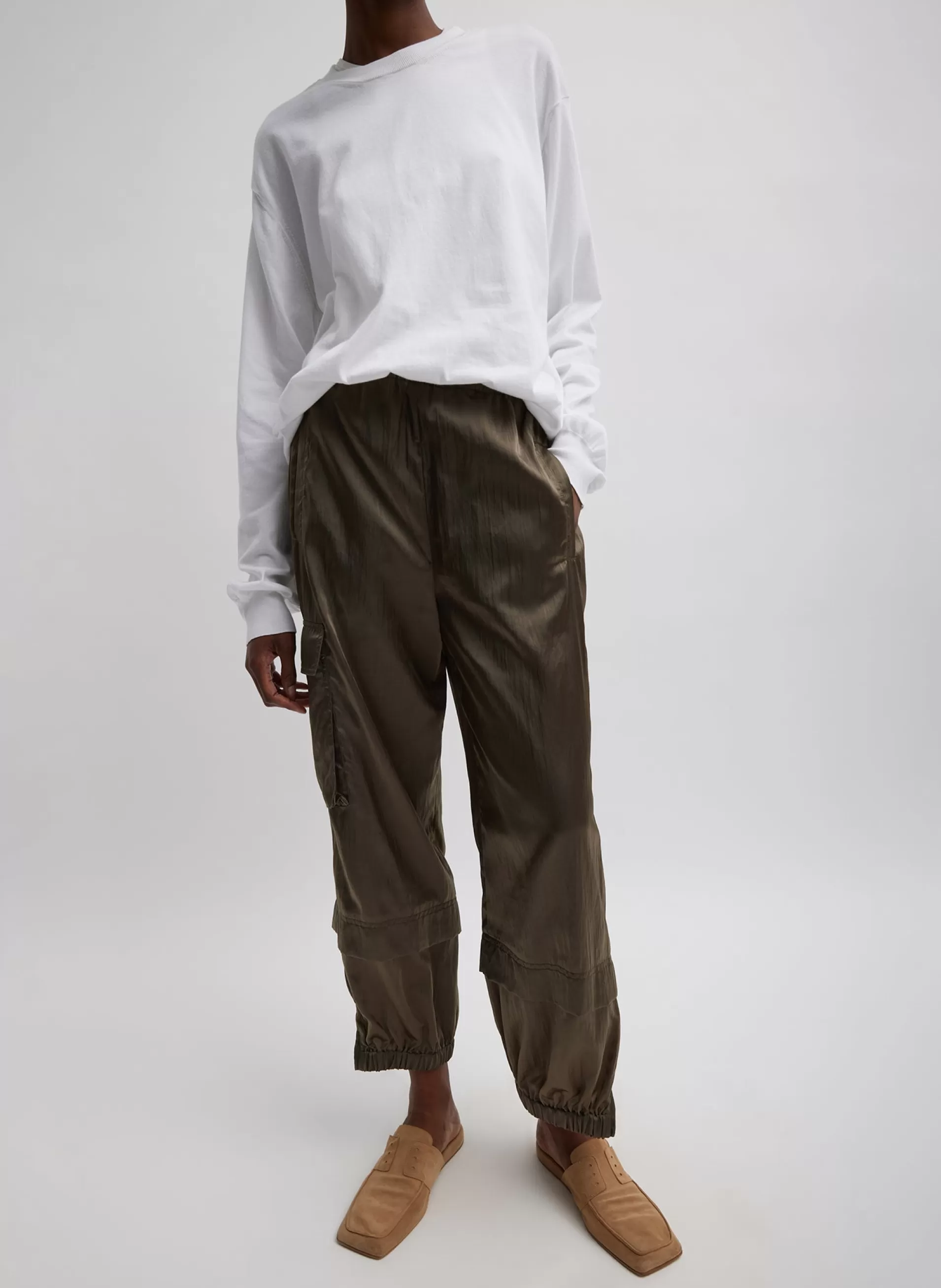 Store Tibi Shiny Nylon Pull On Wilt Jogger Dune