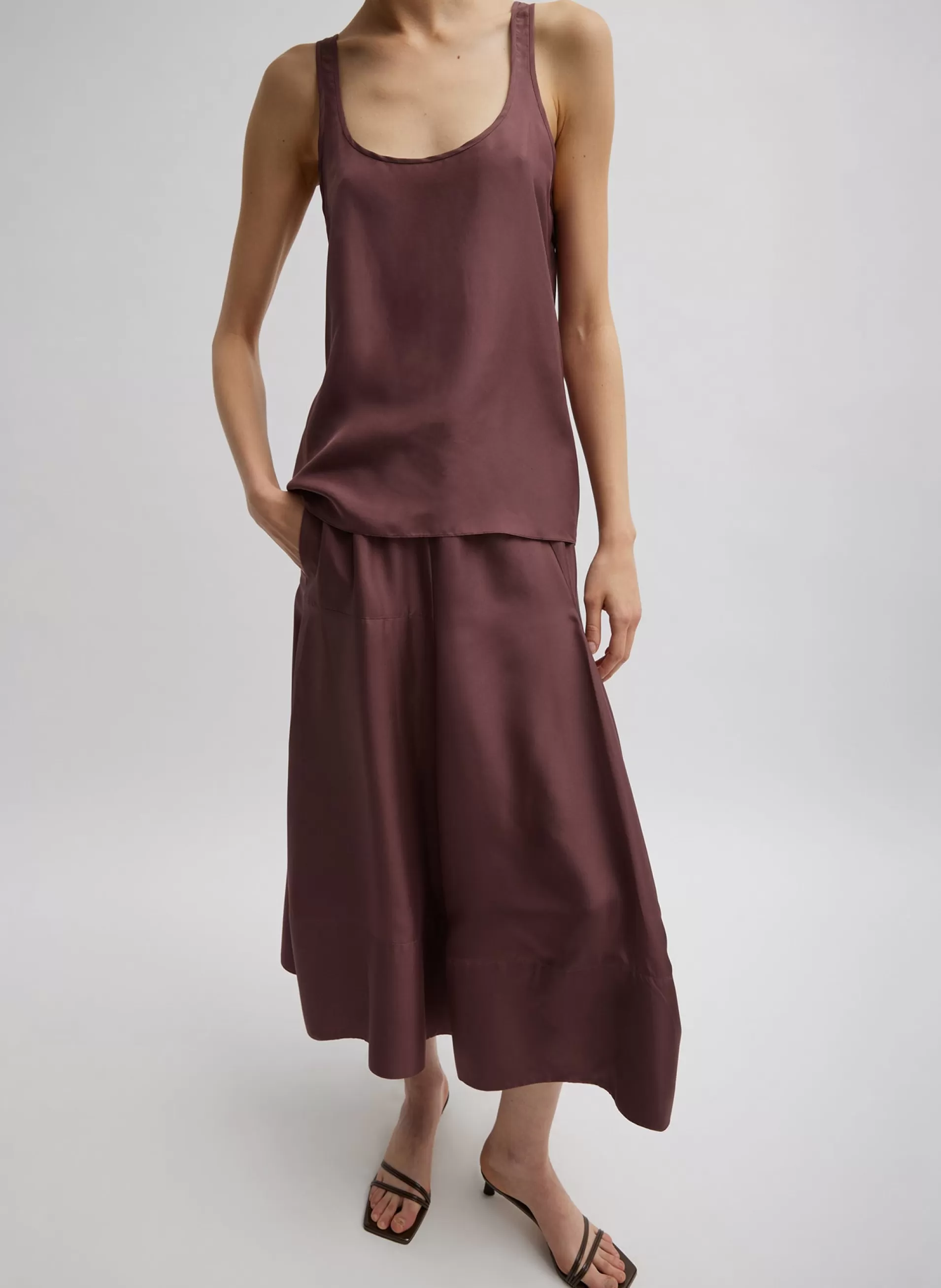 Shop Tibi Silk Habutai Circular Seamed Skirt Cinnamon