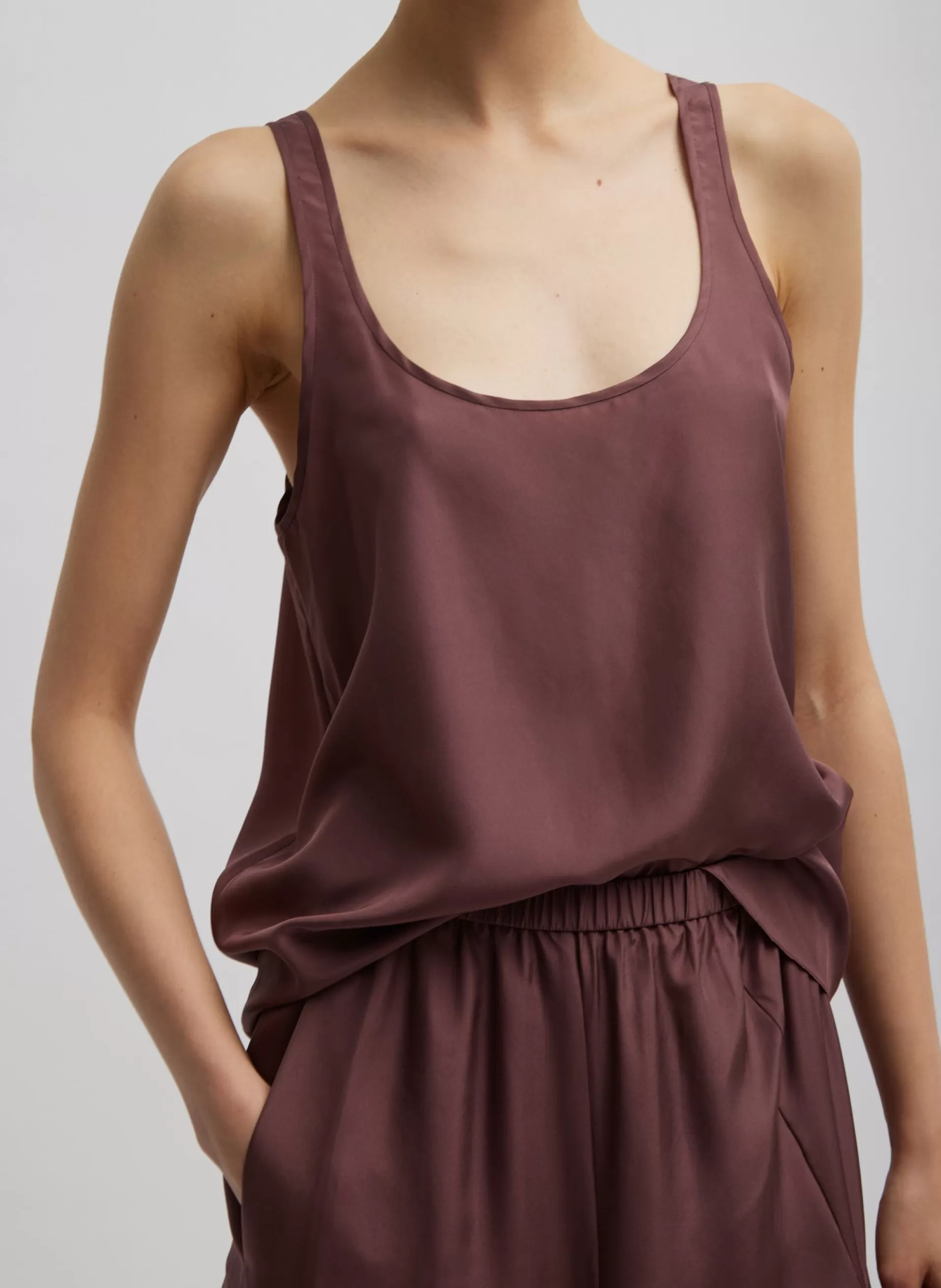 Shop Tibi Silk Habutai Tank Top Cinnamon