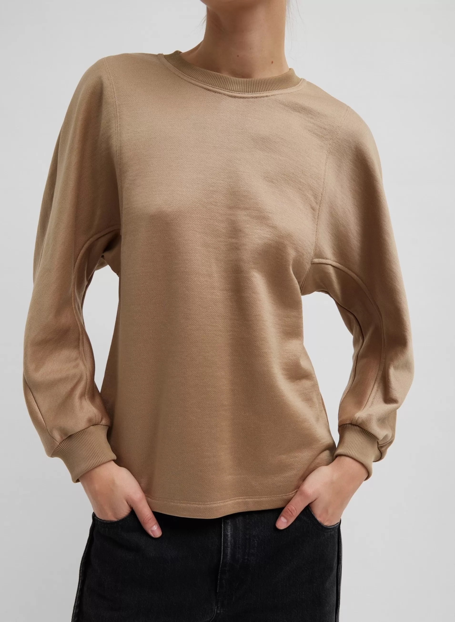 Cheap Tibi Silk Terry Sculpted Sleeve Slim Sweatshirt Granola