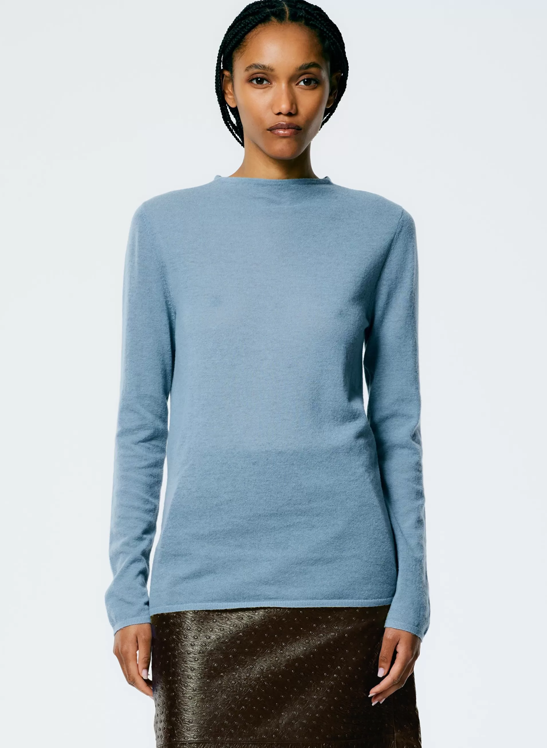 Clearance Tibi Skinlike Mercerized Wool Soft Sheer Pullover Blue Mist