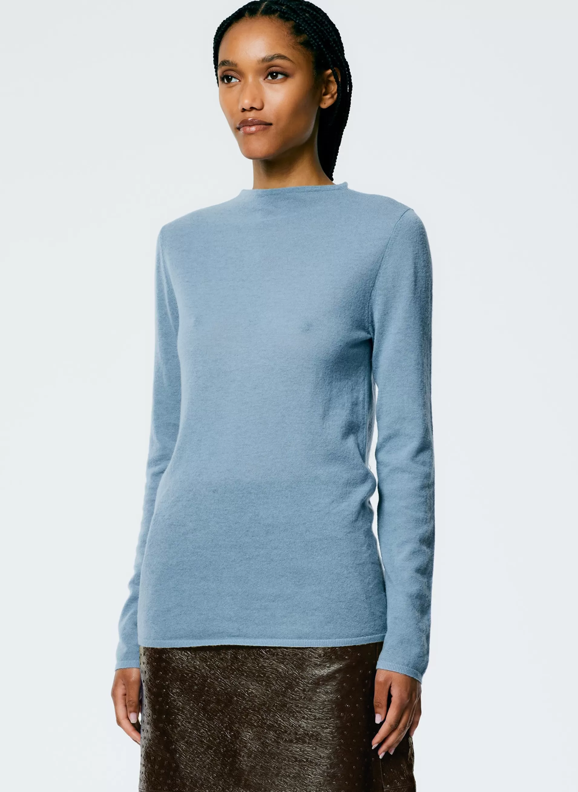 Clearance Tibi Skinlike Mercerized Wool Soft Sheer Pullover Blue Mist