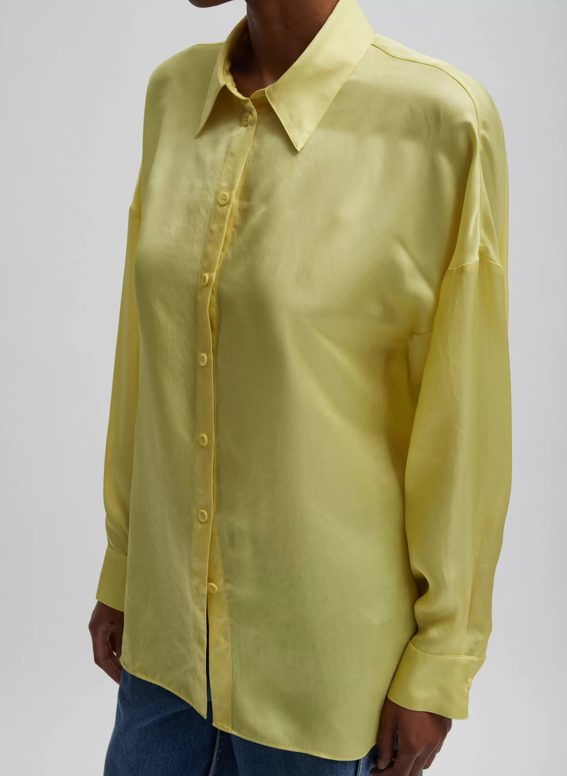Best Tibi Spring Acetate Shirt With Cocoon Back Yellow
