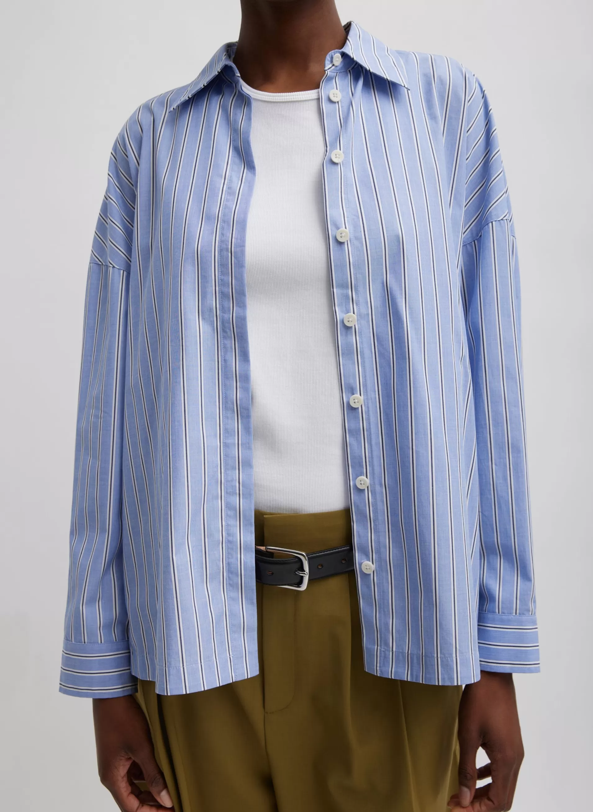 Discount Tibi Striped Shirting Gabe Oversized Shirt Blue Multi