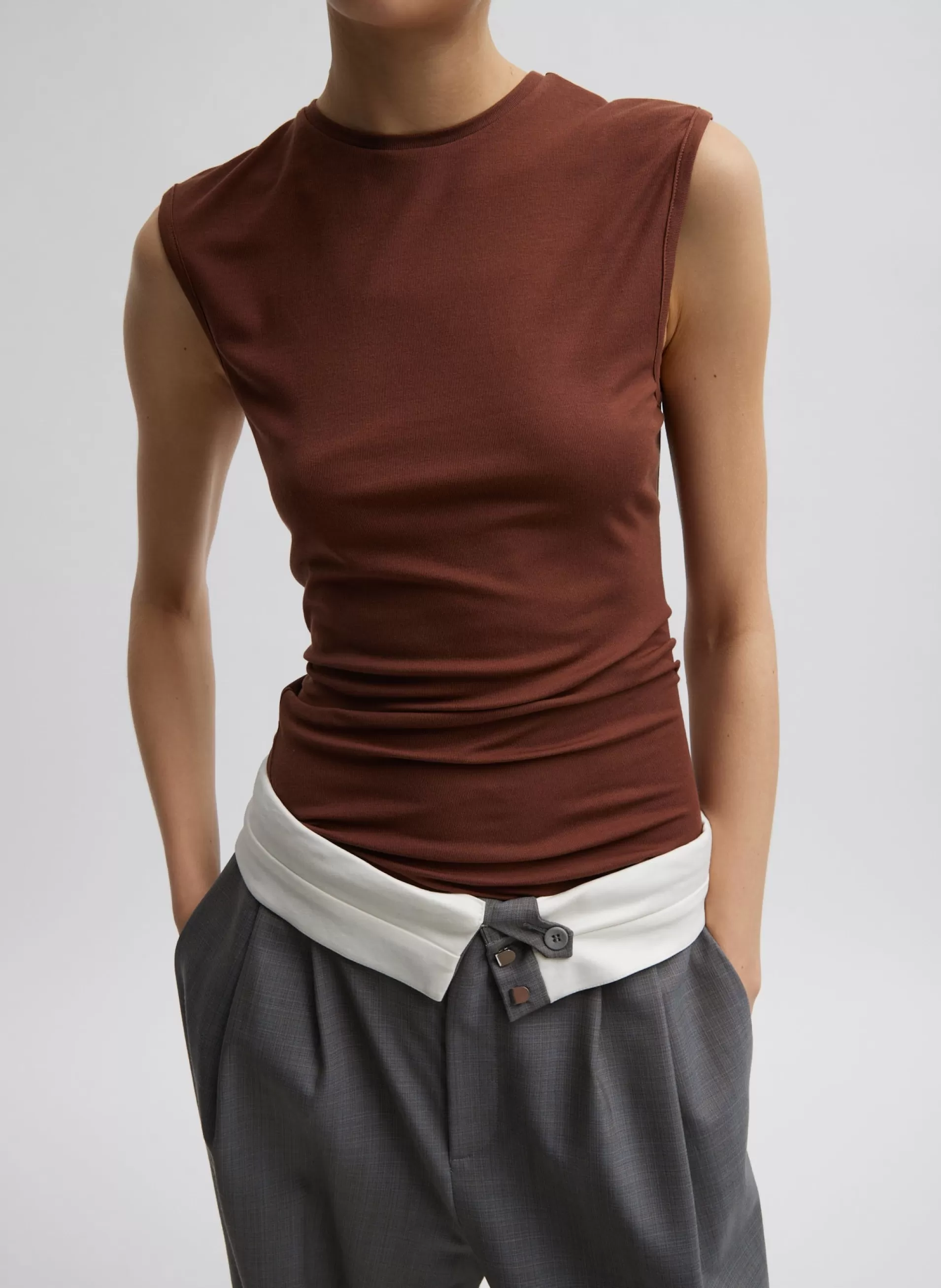Store Tibi Tencel Knit Twisted Seam Tank Brown