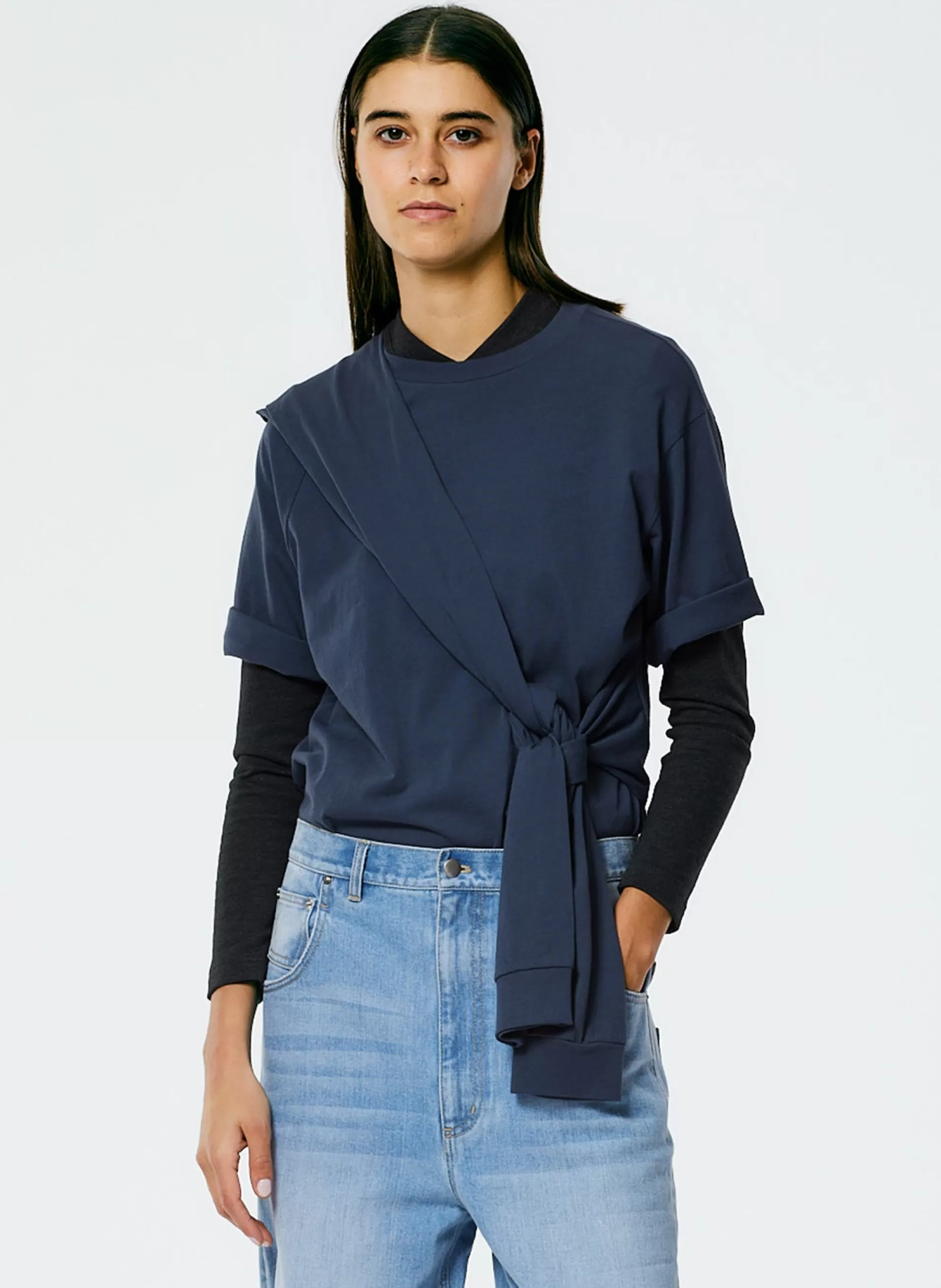 Best Tibi Tie T-Shirt Navy Fog