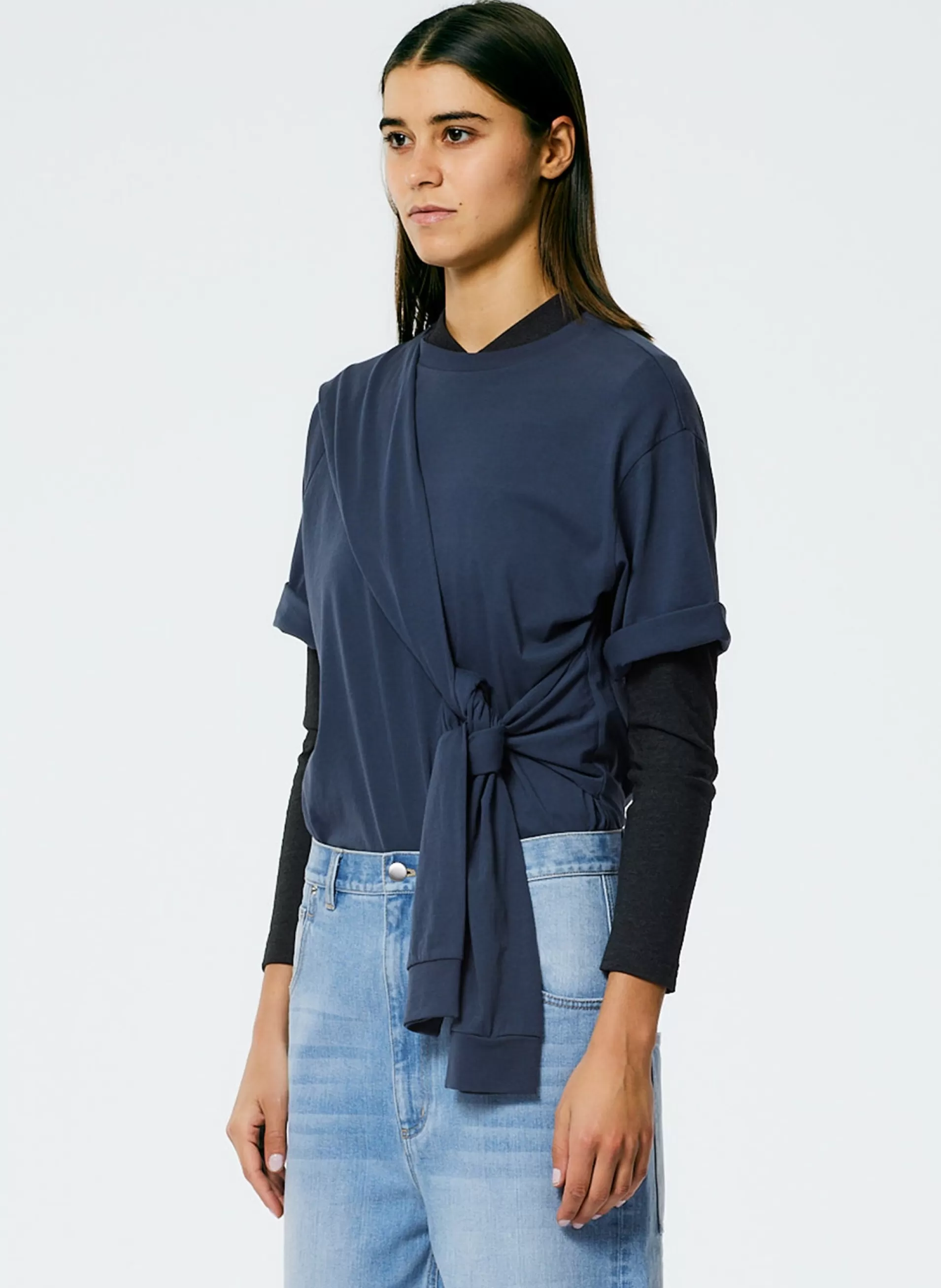 Best Tibi Tie T-Shirt Navy Fog