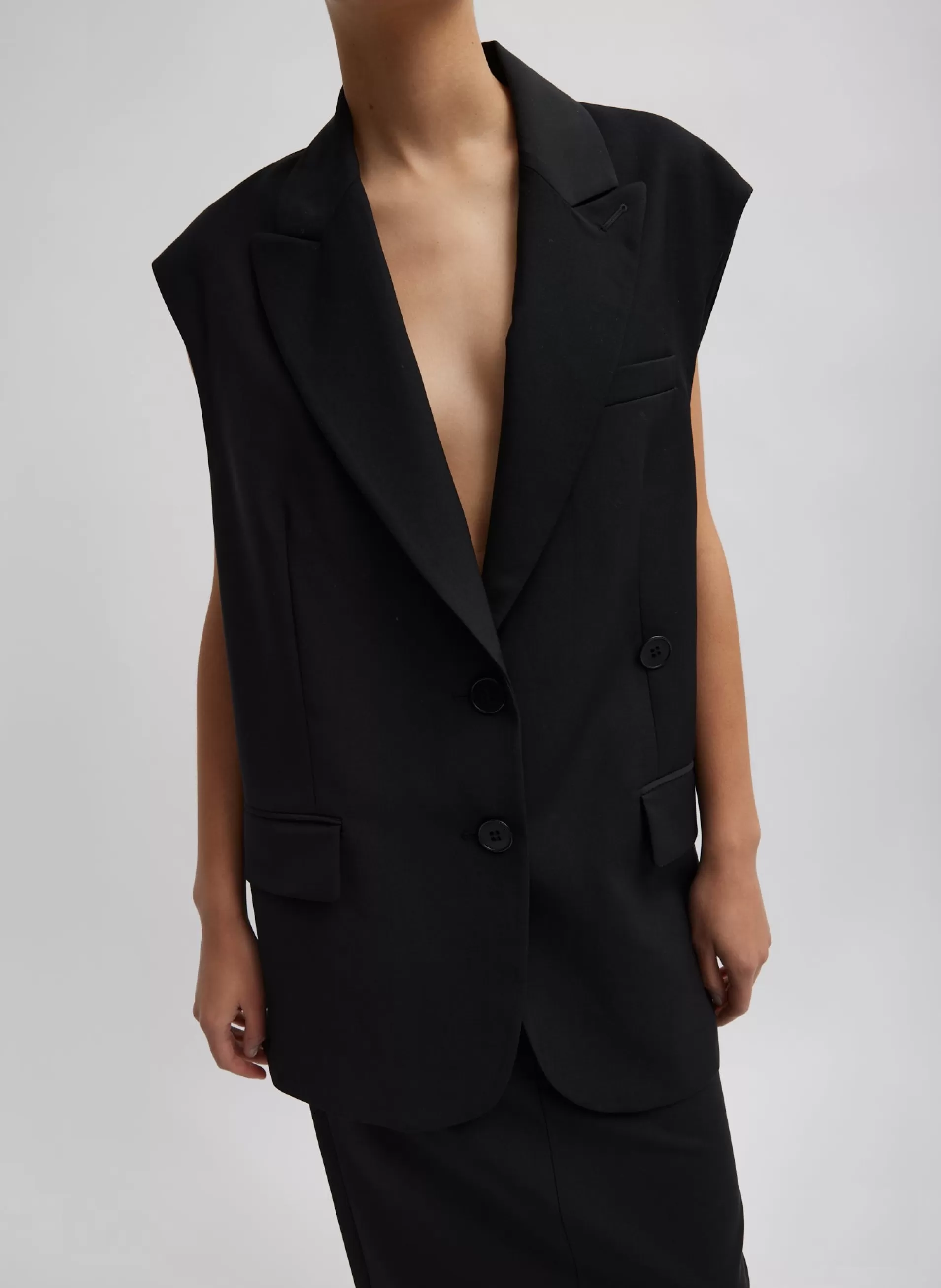 Cheap Tibi Tropical Wool Liam Vest Black