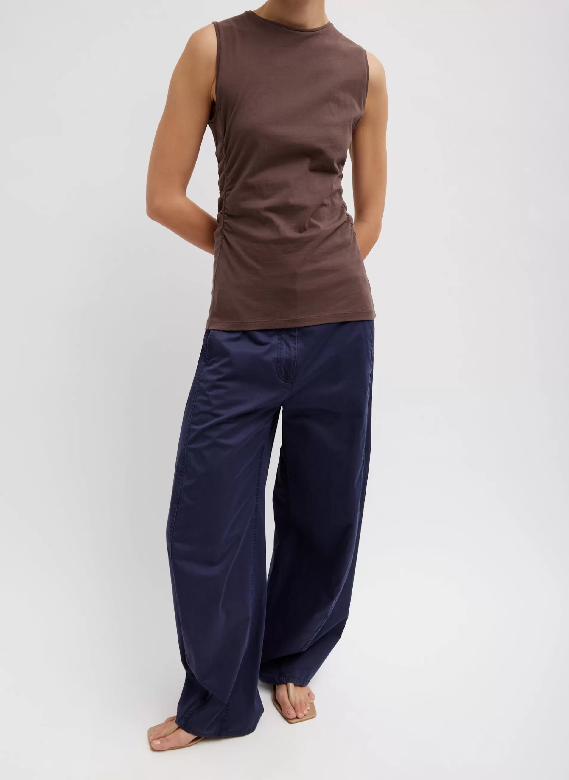 Flash Sale Tibi T-Shirting Shirred Crewneck Top Cacao