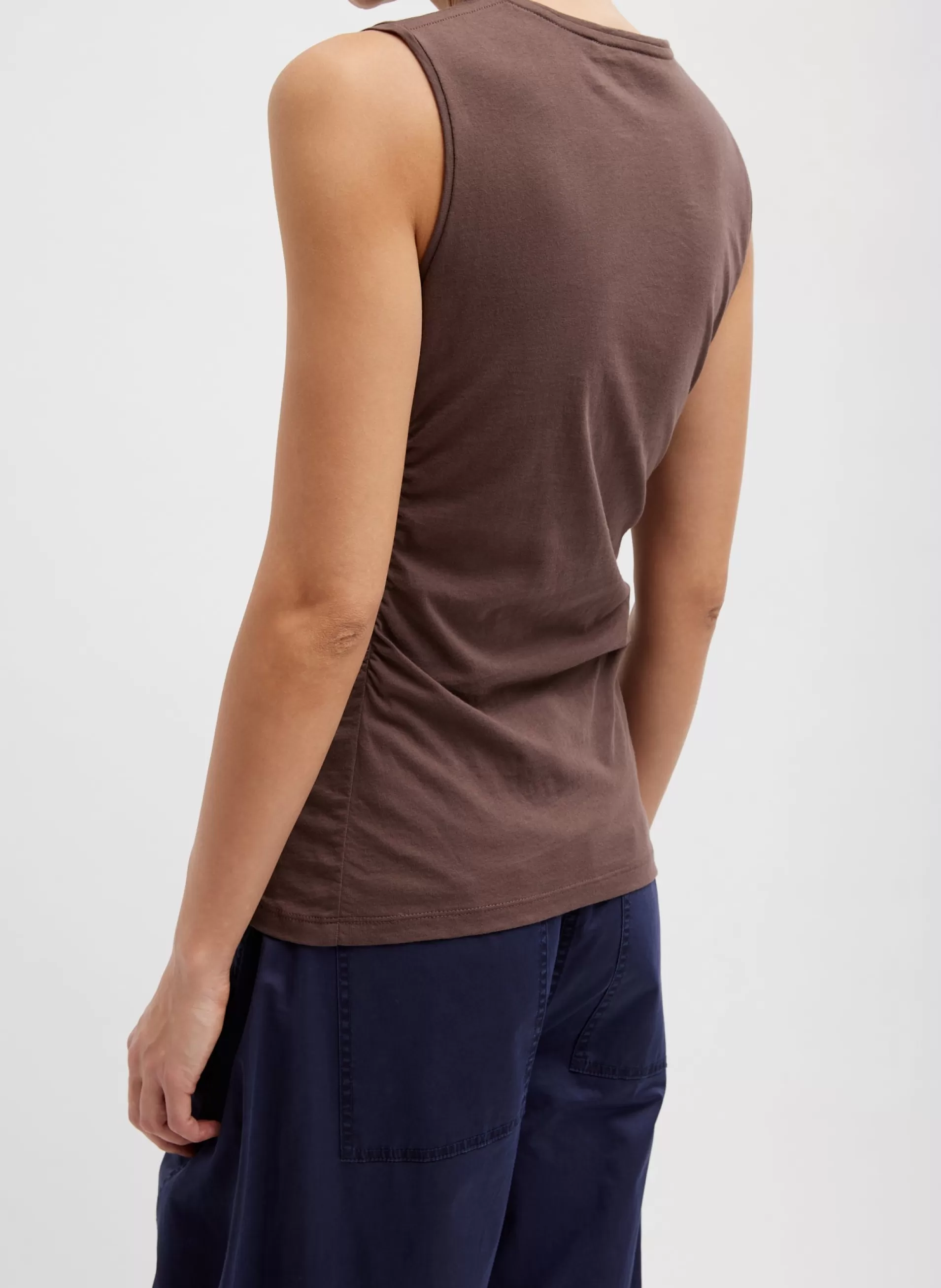 Flash Sale Tibi T-Shirting Shirred Crewneck Top Cacao
