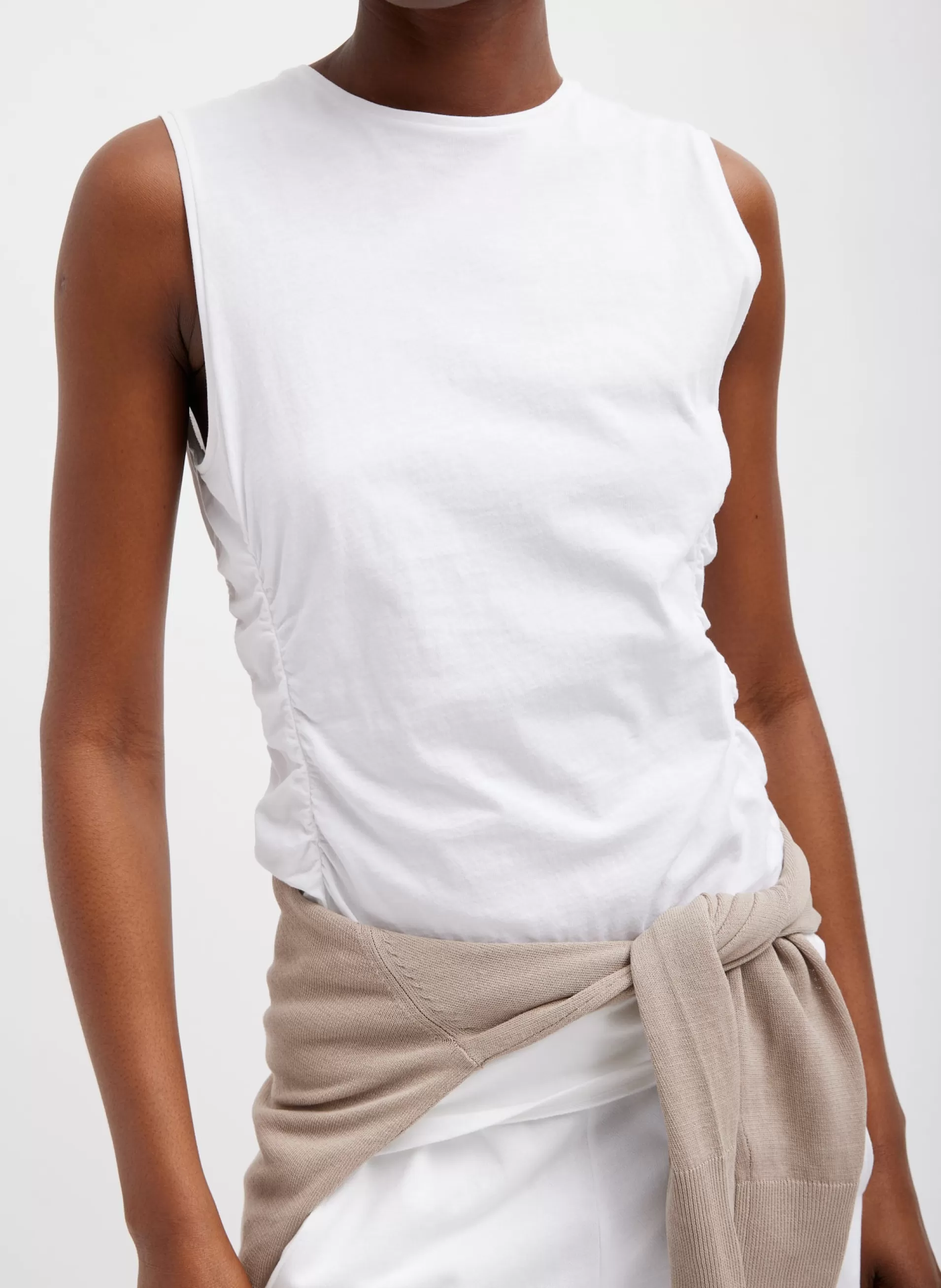 Outlet Tibi T-Shirting Shirred Crewneck Top White