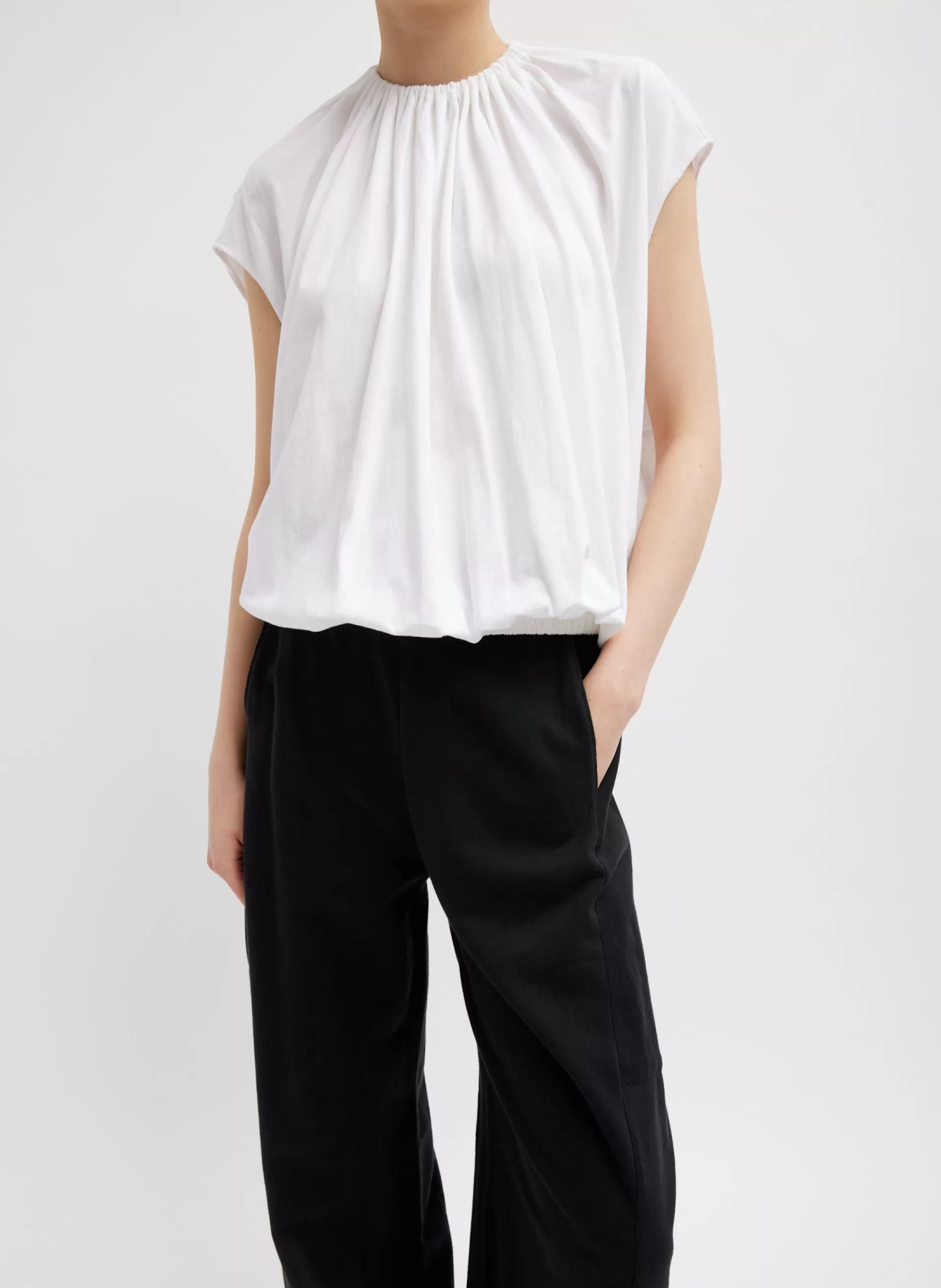 Best Sale Tibi T-Shirting Shirred Neck Circular Top White