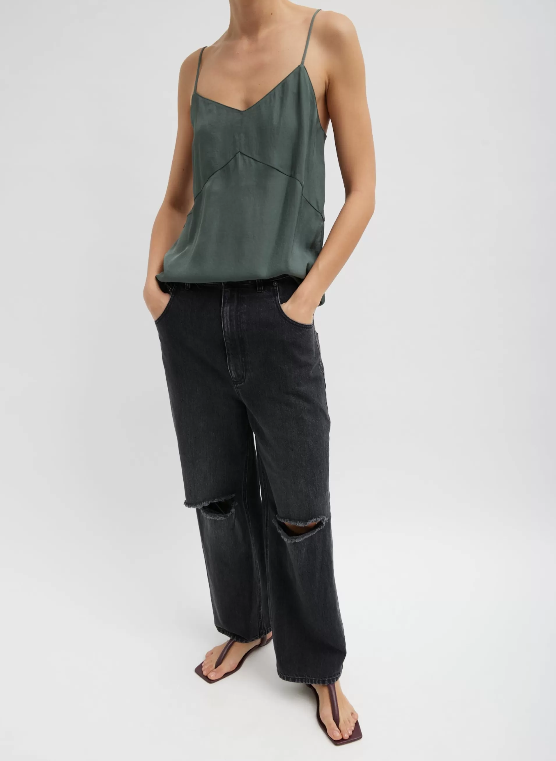 Fashion Tibi Vintage Wash Black Denim Ryder Jean Vintage Black