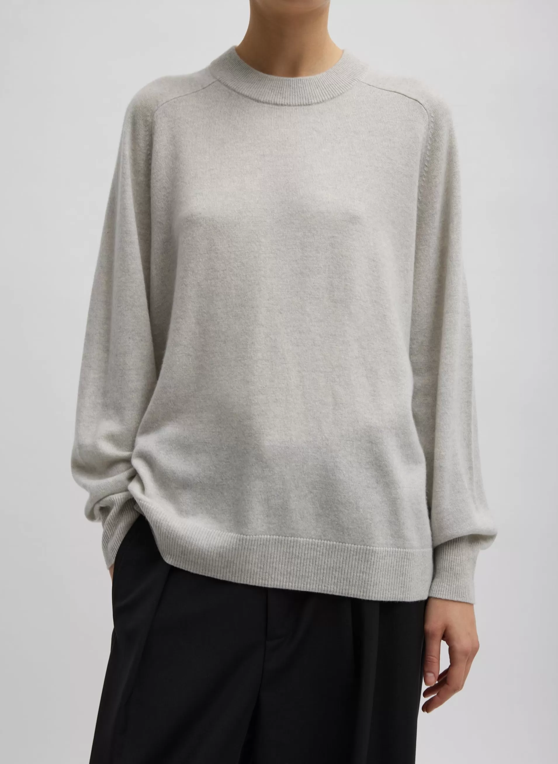 Sale Tibi Washable Cashmere Crewneck Sweater Light Heather Grey