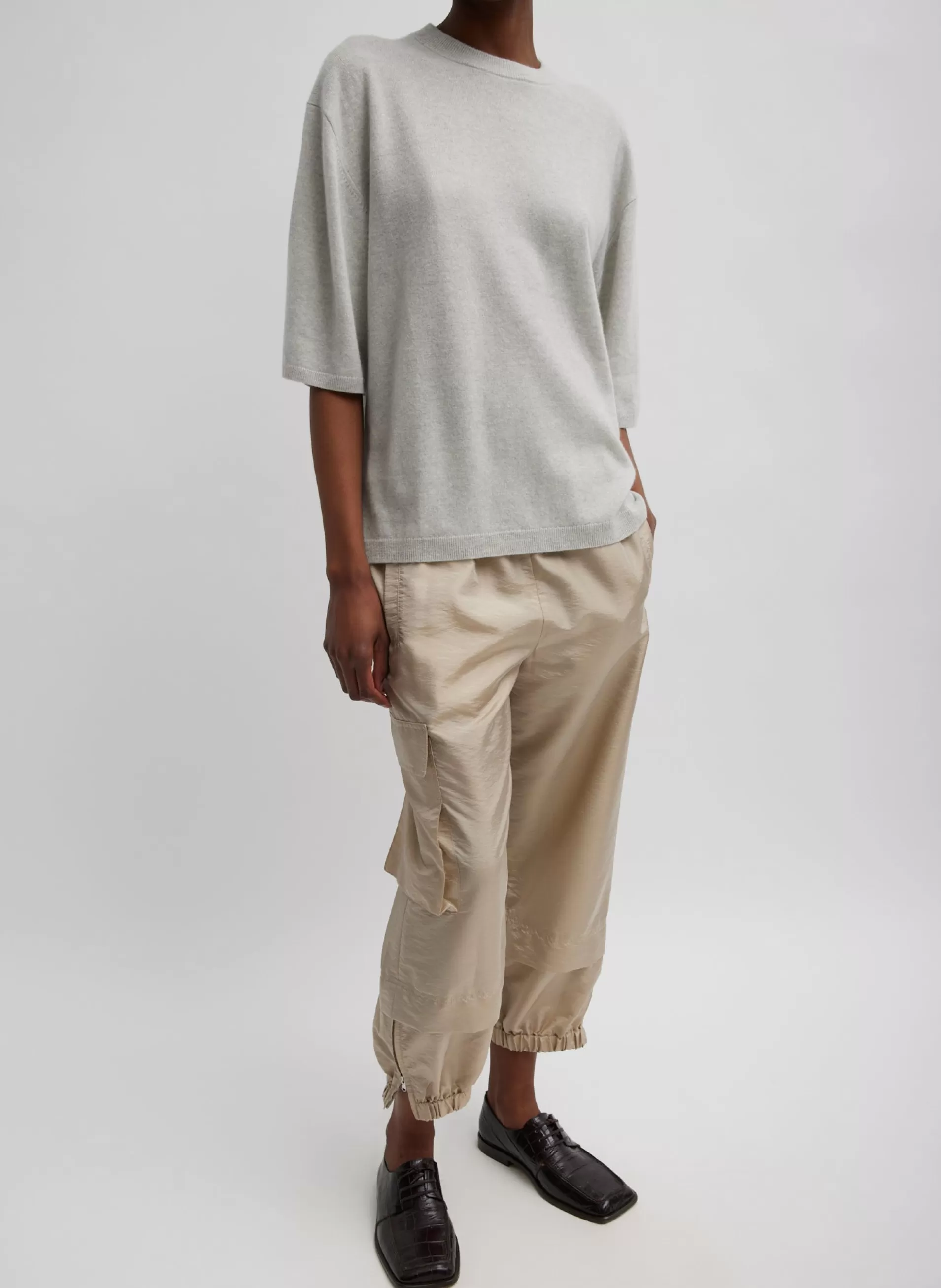 Fashion Tibi Washable Cashmere Oversized Easy T-Shirt Light Heather Grey